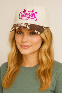 COW GIRL Embroidered Letter with Cow Pattern Baseball Cap
