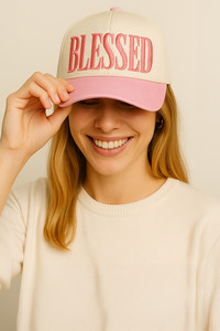BLESSED Embroidered Letter on Two Tone Baseball Cap

