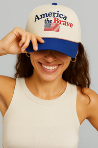 AMERICA THE BRAVE Embroidered Letter Flag Color Rope Baseball Cap
