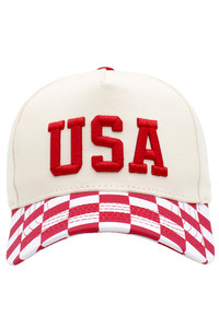 USA Embroidered Letter Checker Pattern Brim Baseball Cap
