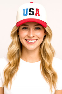 USA Multi Color Embroidered Letter on Two Tone Baseball Cap
