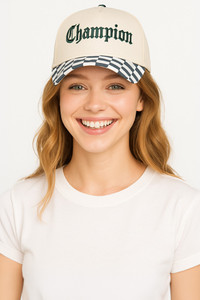 CHAMPION Embroidered Letter on Checkered Brim Baseball Cap

