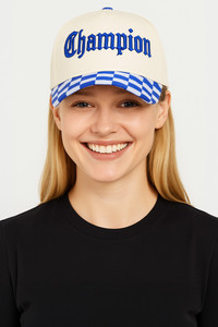 CHAMPION Embroidered Letter on Checkered Brim Baseball Cap
