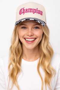 CHAMPION Embroidered Letter on Checkered Brim Baseball Cap
