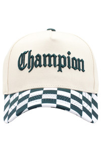CHAMPION Embroidered Letter on Checkered Brim Baseball Cap

