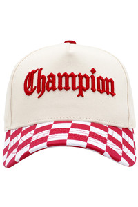 CHAMPION Embroidered Letter on Checkered Brim Baseball Cap
