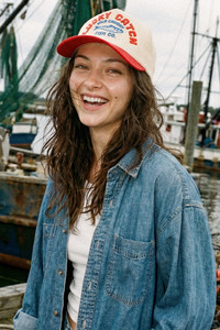CC BEANIE LUCKY CATCH Embroidered Letter on Two Tone Baseball Cap Trucker Hat
