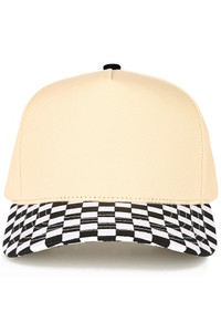 CC BEANIE Check Board Pattern Print Two Tone Canvas Baseball Cap Trucker Hat
