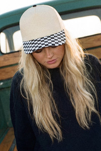 CC BEANIE Check Board Pattern Print Two Tone Canvas Baseball Cap Trucker Hat
