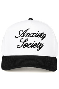 CC BEANIE ANXIETY SOCIETY Embroidered Letter Two Tone Baseball Cap Trucker Hat
