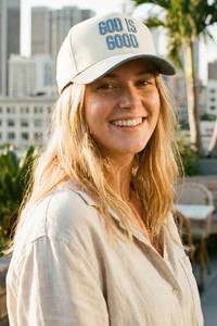 CC BEANIE GOD IS GOOD Embroidered Letter Two Tone Baseball Cap Trucker Hat
