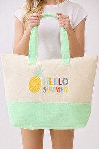 HELLO SUMMER Multi Color letter and Pineapple Terry Tote Bag
