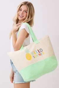 HELLO SUMMER Multi Color letter and Pineapple Terry Tote Bag
