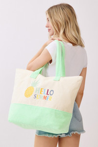 HELLO SUMMER Multi Color letter and Pineapple Terry Tote Bag
