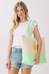 HELLO SUMMER Multi Color letter and Pineapple Terry Tote Bag

