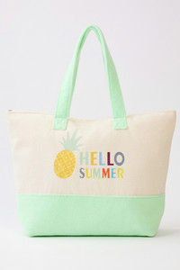 HELLO SUMMER Multi Color letter and Pineapple Terry Tote Bag

