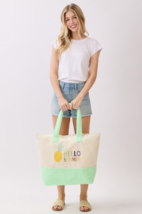 HELLO SUMMER Multi Color letter and Pineapple Terry Tote Bag
