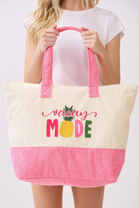 VACAY MODE Multi Color letter and Pineapple Terry Tote Bag
