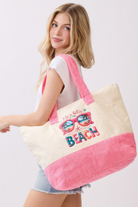 LIFE IS BETTER AT THE BEACH Multi Color letter and Sunglasses Terry Tote Bag
