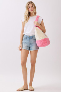 LIFE IS BETTER AT THE BEACH Multi Color letter and Sunglasses Terry Tote Bag
