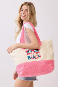 LIFE IS BETTER AT THE BEACH Multi Color letter and Sunglasses Terry Tote Bag
