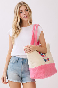 LIFE IS BETTER AT THE BEACH Multi Color letter and Sunglasses Terry Tote Bag
