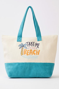 TAKE ME TO THE BEACH letter and Palm Tree Terry Tote Bag
