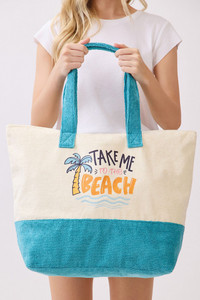 TAKE ME TO THE BEACH letter and Palm Tree Terry Tote Bag
