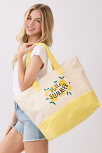 HELLO SUMMER letter and Lemons Print Terry Tote Bag
