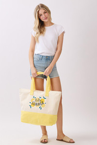 HELLO SUMMER letter and Lemons Print Terry Tote Bag
