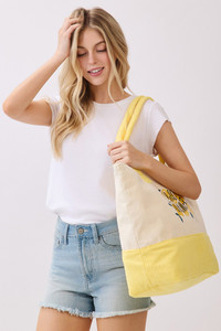 HELLO SUMMER letter and Lemons Print Terry Tote Bag

