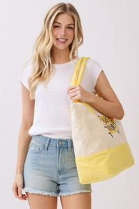 HELLO SUMMER letter and Lemons Print Terry Tote Bag
