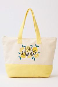 HELLO SUMMER letter and Lemons Print Terry Tote Bag
