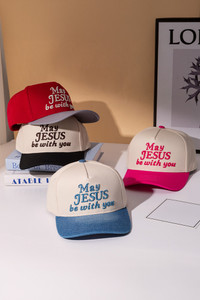 MAY JESUS BE WITH YOU Embroidered Letter Two Tone Trucker Hat Baseball Cap

