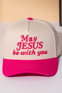 MAY JESUS BE WITH YOU Embroidered Letter Two Tone Trucker Hat Baseball Cap
