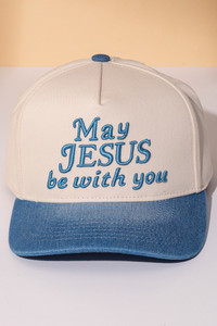 MAY JESUS BE WITH YOU Embroidered Letter Two Tone Trucker Hat Baseball Cap
