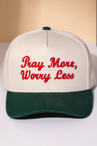 PRAY MORE, WORRY LESS Embroidered Letter Two Tone Trucker Hat Baseball Cap
