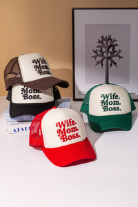 WIFE MOM BOSS Letter Foam with Mesh Back Trucker Hat Baseball Cap

