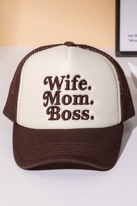 WIFE MOM BOSS Letter Foam with Mesh Back Trucker Hat Baseball Cap
