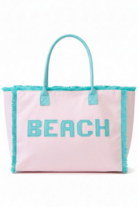 BEACH Letter Frayed Edge Trim Summer Tote Bag
