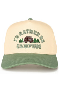CC BEANIE I'D RATHER BE CAMPING Embroidered Letter with Camping Car on Two Tone Baseball Cap Trucker Hat
