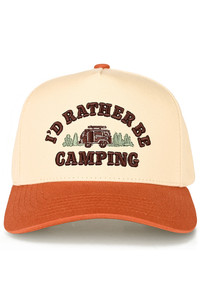 CC BEANIE I'D RATHER BE CAMPING Embroidered Letter with Camping Car on Two Tone Baseball Cap Trucker Hat
