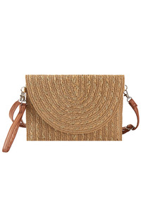 Gold Threads Mixed Striped Pattern Straw Clutch Crossbody Bag
