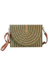 Gold Threads Mixed Striped Pattern Straw Clutch Crossbody Bag
