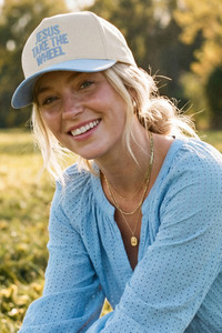 C.C JESUS TAKE THE WHEEL Letter Embroidered on Two Tone Baseball Cap Trucker Hat
