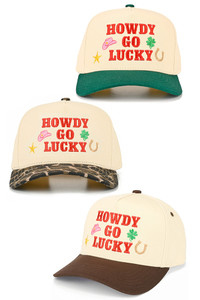 CC BEANIE HOWDY GO LUCKY Letter and Icons Embroidered on Two Tone Baseball Cap Trucker Hat