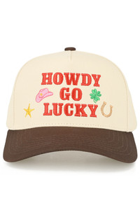 CC BEANIE HOWDY GO LUCKY Letter and Icons Embroidered on Two Tone Baseball Cap Trucker Hat