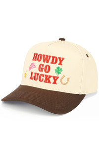 CC BEANIE HOWDY GO LUCKY Letter and Icons Embroidered on Two Tone Baseball Cap Trucker Hat