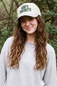 CC BEANIE GOD'S FAVORITE Letter Embroidered on Two Tone Baseball Cap Trucker Hat