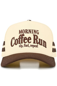 CC BEANIE MORNING COFFEE RUN Letter Embroidered with Bold Striped on Two Tone Baseball Cap Trucker Hat